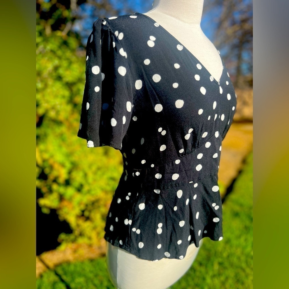 LOFT Black & White Polka Dot Peplum Blouse - Picture 5 of 8
